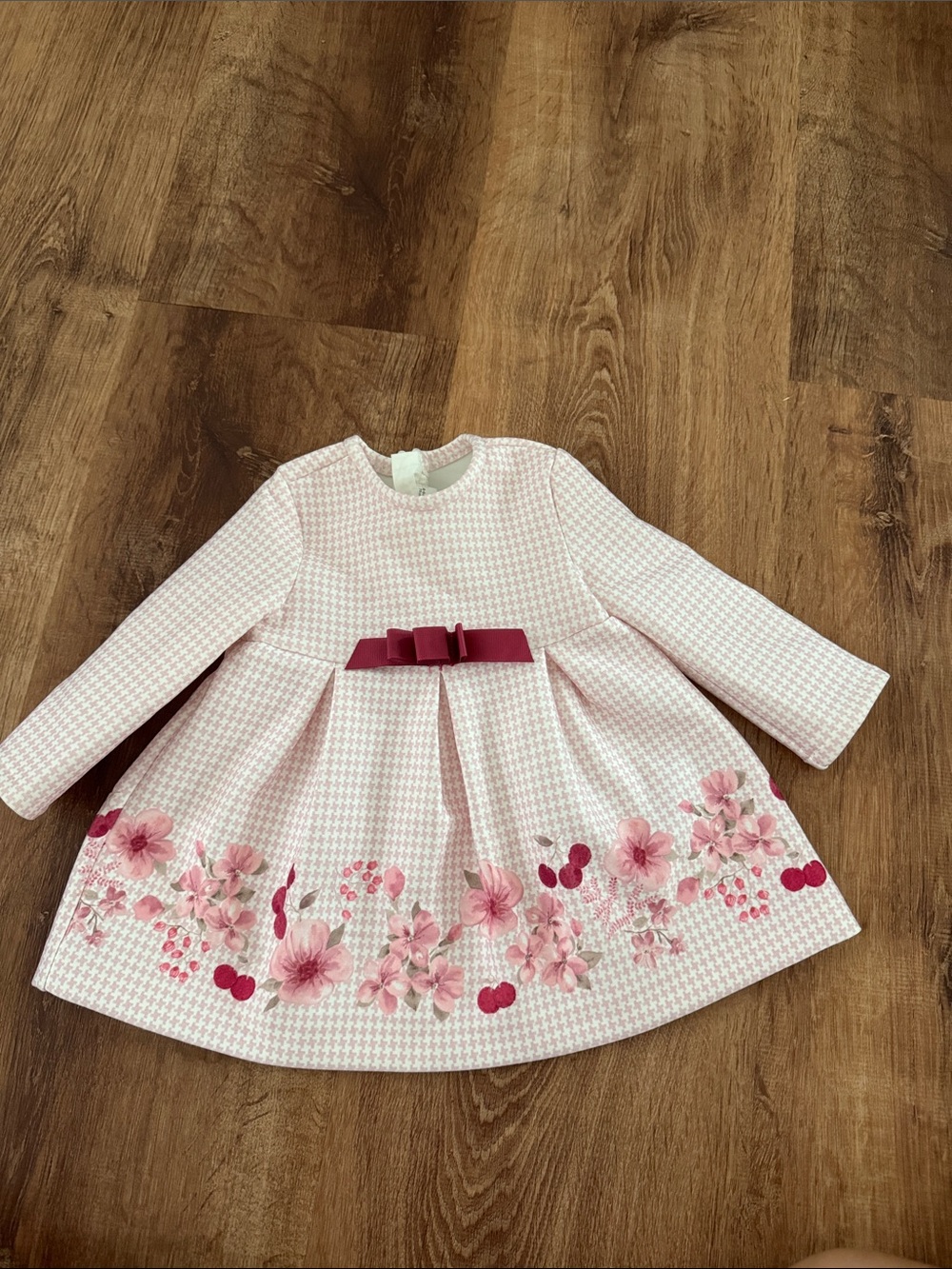 Pink Floral Long-Sleeve Mayoral Baby Dress with Bow